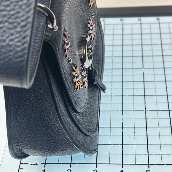 Coach Navy Blue Rami Leather Rami Saddle Crossbody. Floral Accents & studs. - Picture 9 of 9